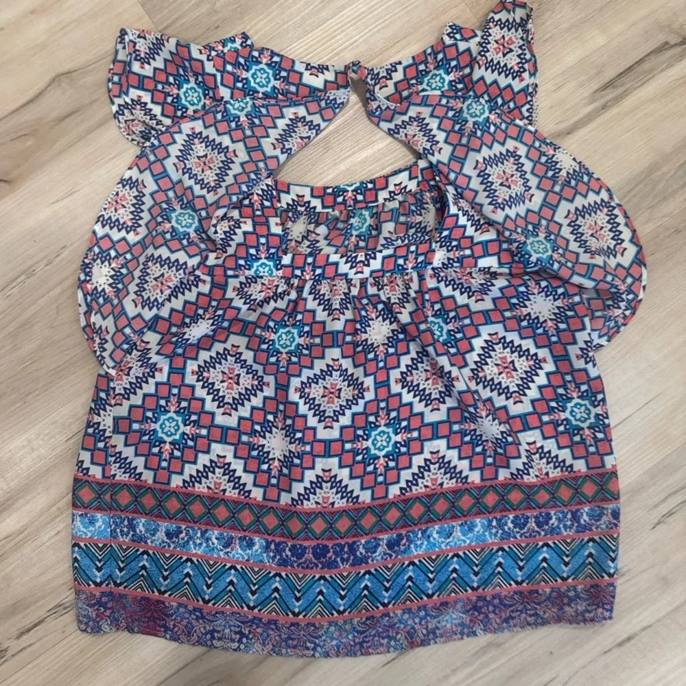 Meadow Rue Geometric Print Blouse - Blue and Pink - Picture 7 of 7